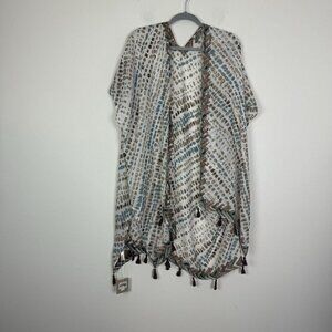 Styline Multi Colored Gauzy Cardigan Kimono One Size Tassled Fringe *has Pull*